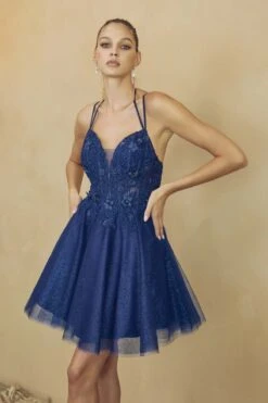 Juliet 864 Leaf Lace Embroidered Bodice Glitter Tulle Dress(Juliet 864 Leaf Lace Embroidered Bodice Glitter Tulle Dress) -Discount Dress Shops 864 navy zoom