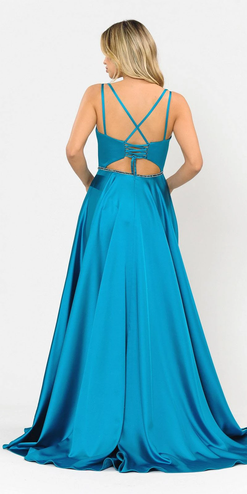 Poly USA | Ed Young 8654 Romper Style Long Dress With Pockets(Teal Romper Style Long Prom Dress With Pockets) 2 Poly USA | Ed Young 8654 Romper Style Long Dress With Pockets(Teal Romper Style Long Prom Dress With Pockets) - Image 2