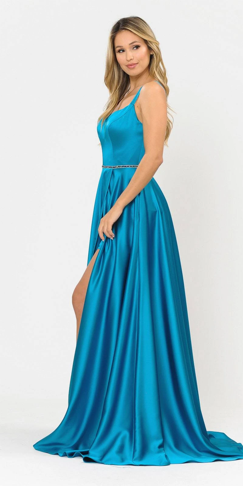Poly USA | Ed Young 8654 Romper Style Long Dress With Pockets(Teal Romper Style Long Prom Dress With Pockets) 3 Poly USA | Ed Young 8654 Romper Style Long Dress With Pockets(Teal Romper Style Long Prom Dress With Pockets) - Image 3