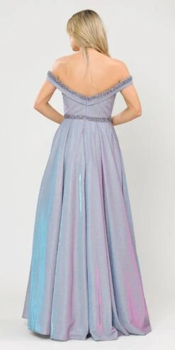 Poly USA | Ed Young 8664 Glitter Knit Off-Shoulder Long Dress With Pockets(Rose Gold Off Shoulder Long Prom Dress With Pockets) -Discount Dress Shops 8664 poly usa lavender back