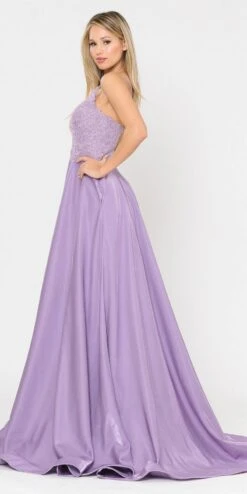 Poly USA | Ed Young 8670 Lace-Up Back Iridescent Shimmer Satin Long Dress(Lace Up Back Lavender Long Prom Dress With Pockets) -Discount Dress Shops 8670 poly usa lavender side a072d54b 4eff 4c56 8e0e 3bc281052fb7