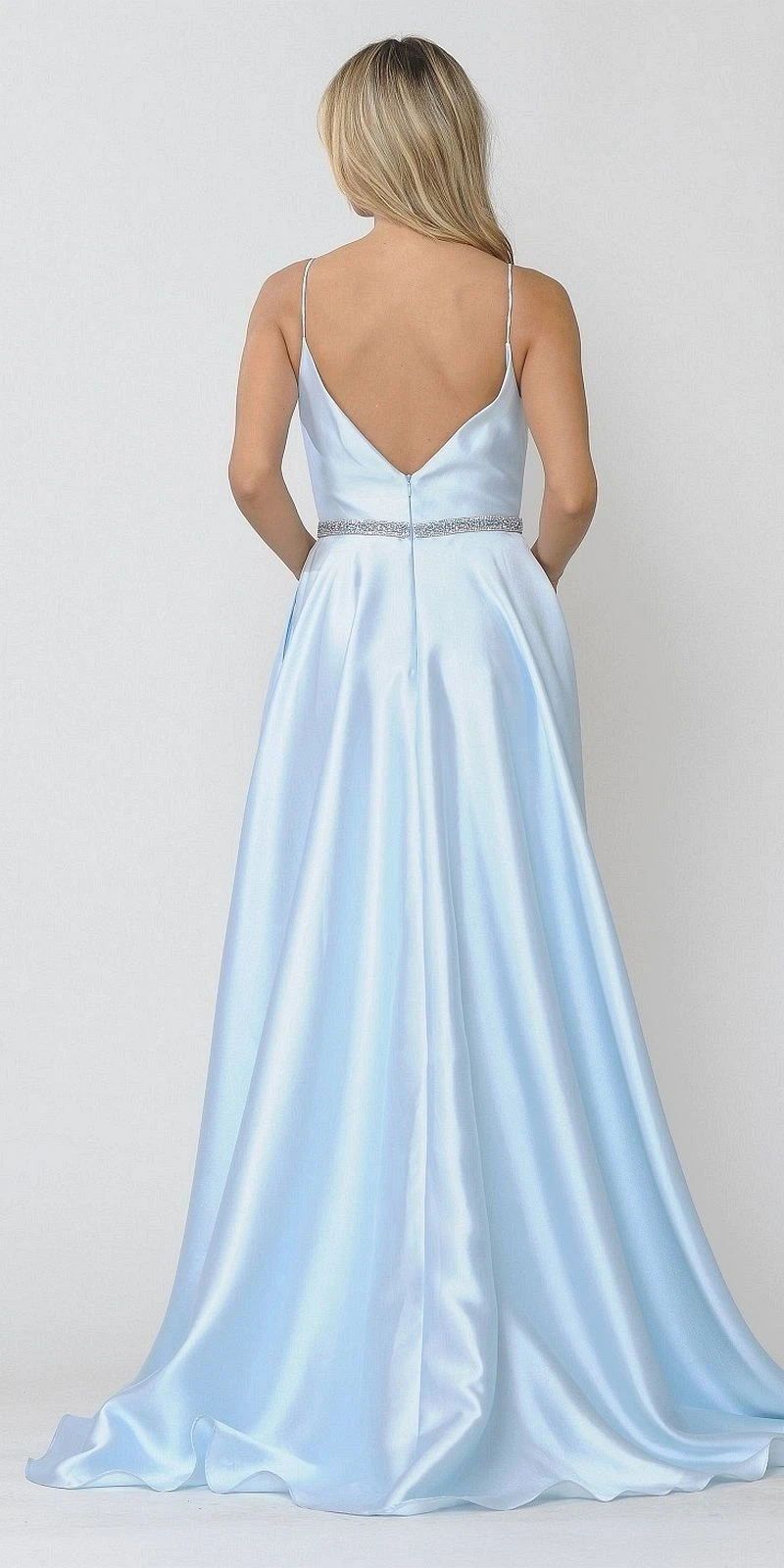 Poly USA | Ed Young 8672 Long Satin Dress With Spaghetti Straps(Long Satin Prom Dress With Spaghetti Straps Navy Blue) 2 Poly USA | Ed Young 8672 Long Satin Dress With Spaghetti Straps(Long Satin Prom Dress With Spaghetti Straps Navy Blue) - Image 2