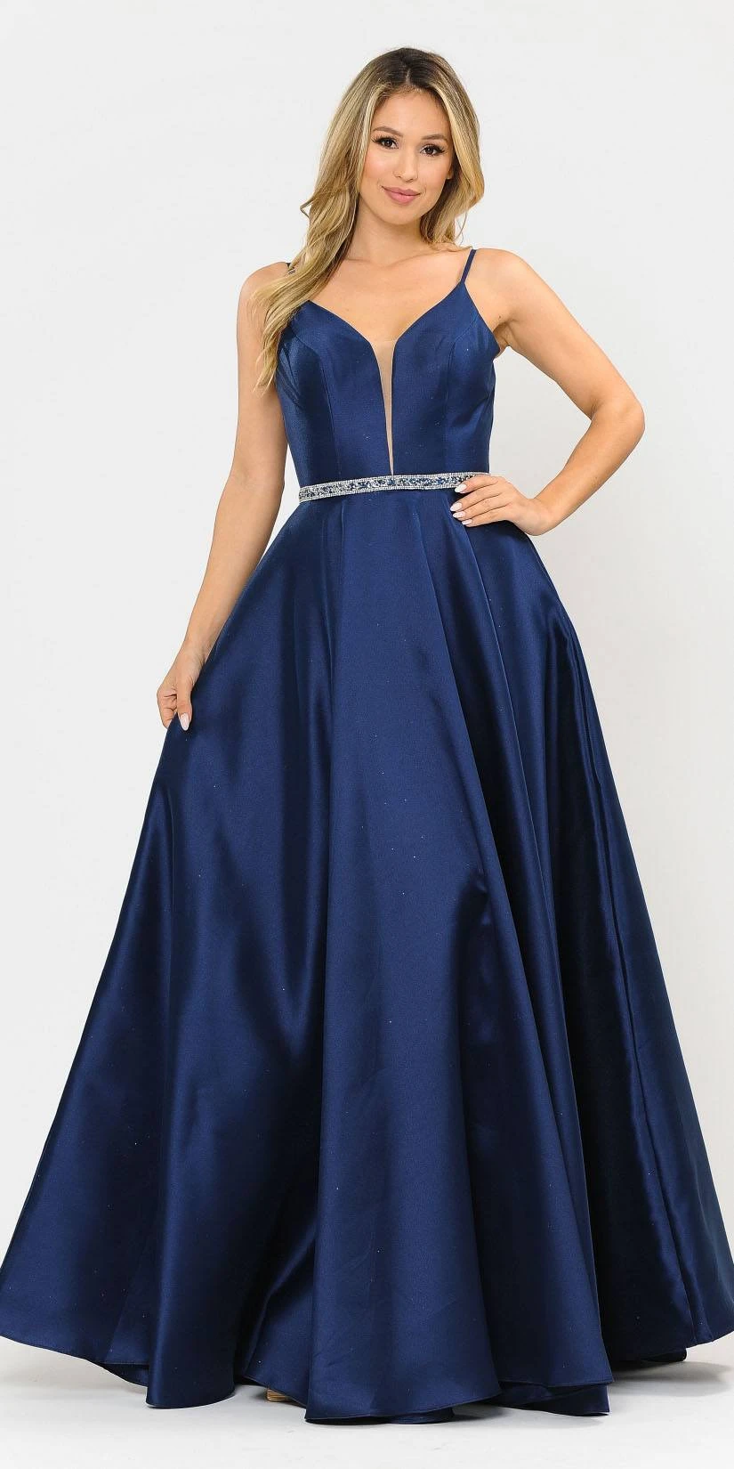 Poly USA | Ed Young 8672 Long Satin Dress With Spaghetti Straps(Long Satin Prom Dress With Spaghetti Straps Navy Blue) 1 Poly USA | Ed Young 8672 Long Satin Dress With Spaghetti Straps(Long Satin Prom Dress With Spaghetti Straps Navy Blue)