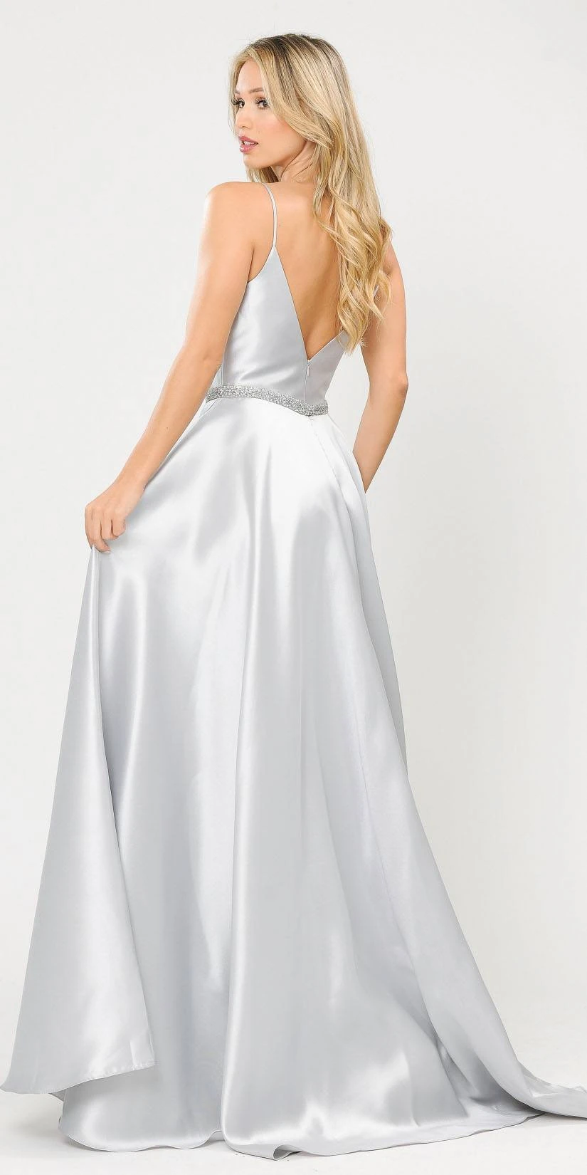 Poly USA | Ed Young 8672 Long Satin Dress With Spaghetti Straps(Long Satin Prom Dress With Spaghetti Straps Navy Blue) 8 Poly USA | Ed Young 8672 Long Satin Dress With Spaghetti Straps(Long Satin Prom Dress With Spaghetti Straps Navy Blue) - Image 8
