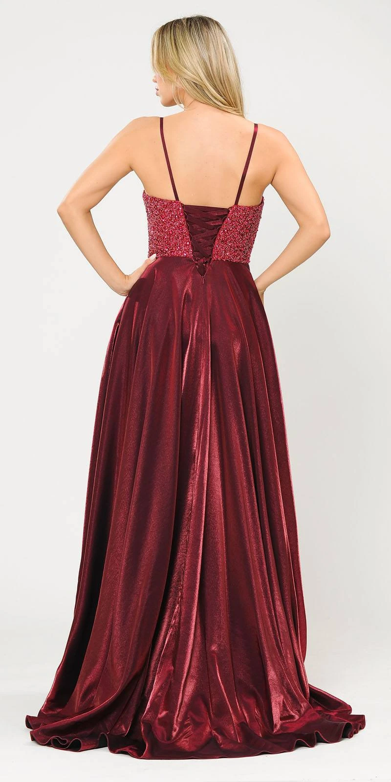 Poly USA | Ed Young 8674 Long Dress Embellished With Pocket(Burgundy Long Prom Dress Embellished With Pockets) 2 Poly USA | Ed Young 8674 Long Dress Embellished With Pocket(Burgundy Long Prom Dress Embellished With Pockets) - Image 2
