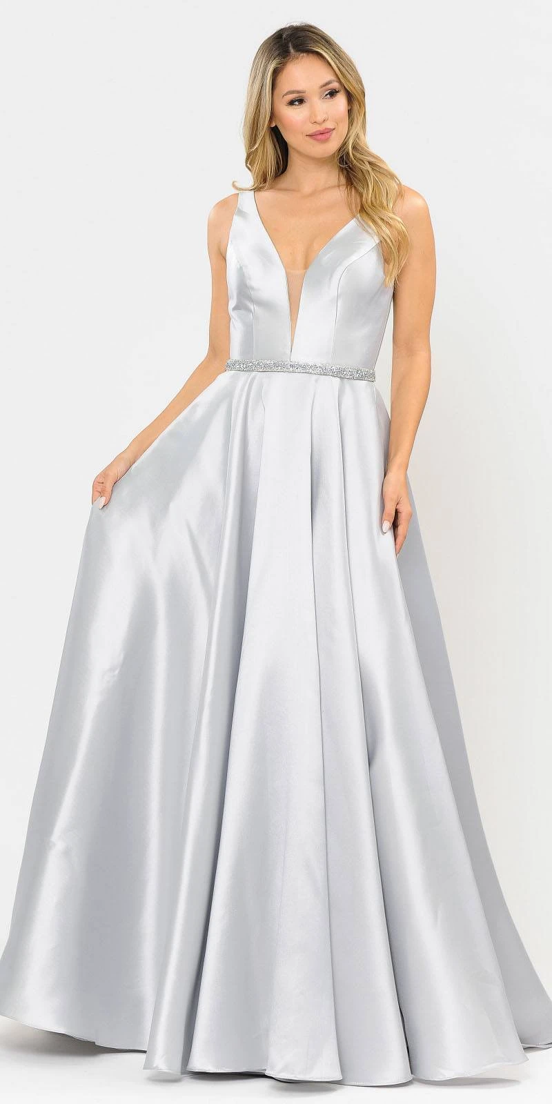 Poly USA | Ed Young 8682 V-Neck Mikado Long Dress With Pockets(V Neck And Back Black Long Prom Dress With Pockets) 9 Poly USA | Ed Young 8682 V-Neck Mikado Long Dress With Pockets(V Neck And Back Black Long Prom Dress With Pockets) - Image 9