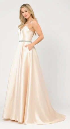 Poly USA | Ed Young 8688 Halter Criss-Cross Back Long A-Line Prom Dress With Pockets(Halter Criss Cross Back Long Red Prom Dress With Pockets) -Discount Dress Shops 8688 poly usa champagne side 2e82288d d04a 4334 b36f 8fcea6e09c34