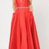 Poly USA | Ed Young 8688 Halter Criss-Cross Back Long A-Line Prom Dress With Pockets(Halter Criss Cross Back Long Red Prom Dress With Pockets)