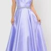 Poly USA | Ed Young 8690 V-Neck Long Mikado Dress With Pockets(V Neck Long Prom Dress Lilac With Pockets)