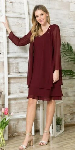Sally Fashion 8694 Flowy Chiffon Dress Knee Length Long Sleeve Cardigan(Flowy Chiffon Black Dress Knee Length Long Sleeve Cardigan) -Discount Dress Shops 8694cover