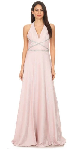 Eureka 8700 Halter Shimmering Long Dress V-Neck(Green Halter Shimmering Long Prom Dress V Neck) -Discount Dress Shops 8700 eureka blush