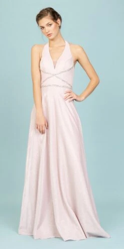 Eureka 8700 Halter Shimmering Long Dress V-Neck(Green Halter Shimmering Long Prom Dress V Neck) -Discount Dress Shops 8700 eureka blush side