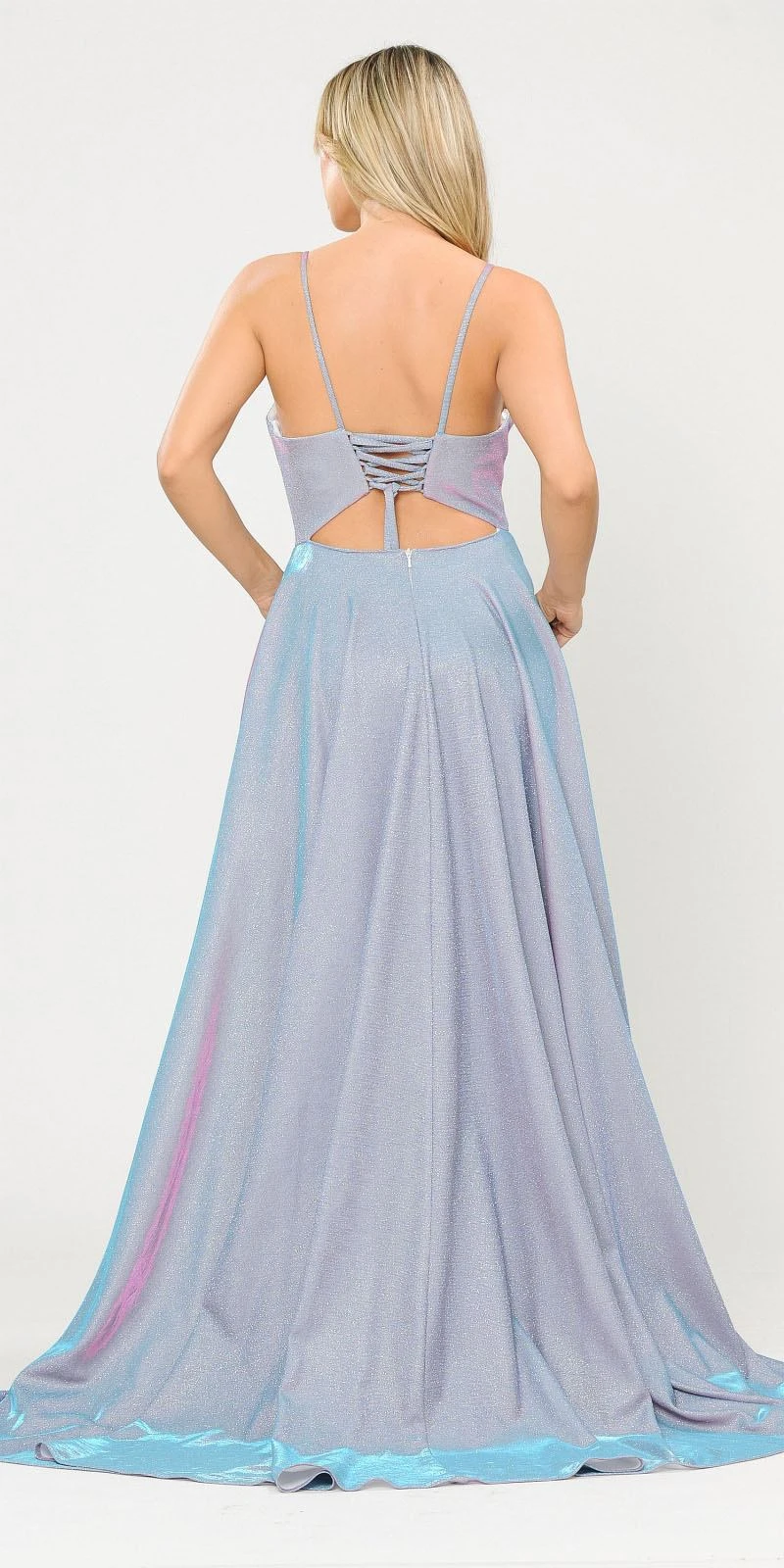 Poly USA | Ed Young 8700 Glitter Knit Lace-Up Back Romper Style Long Dress(Lace Up Back Romper Style Long Prom Dress Pink Silver) 8 Poly USA | Ed Young 8700 Glitter Knit Lace-Up Back Romper Style Long Dress(Lace Up Back Romper Style Long Prom Dress Pink Silver) - Image 8