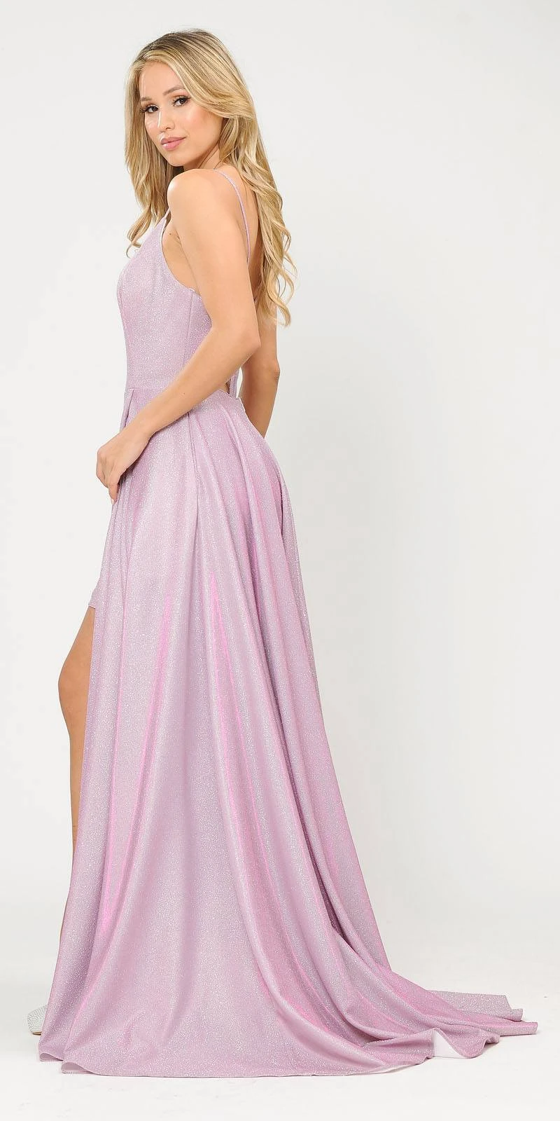 Poly USA | Ed Young 8700 Glitter Knit Lace-Up Back Romper Style Long Dress(Lace Up Back Romper Style Long Prom Dress Pink Silver) 3 Poly USA | Ed Young 8700 Glitter Knit Lace-Up Back Romper Style Long Dress(Lace Up Back Romper Style Long Prom Dress Pink Silver) - Image 3