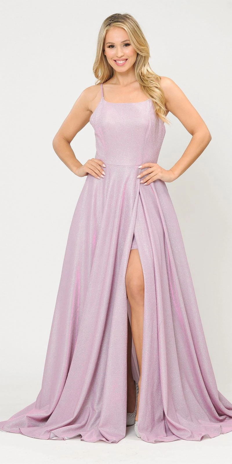 Poly USA | Ed Young 8700 Glitter Knit Lace-Up Back Romper Style Long Dress(Lace Up Back Romper Style Long Prom Dress Pink Silver) 1 Poly USA | Ed Young 8700 Glitter Knit Lace-Up Back Romper Style Long Dress(Lace Up Back Romper Style Long Prom Dress Pink Silver)