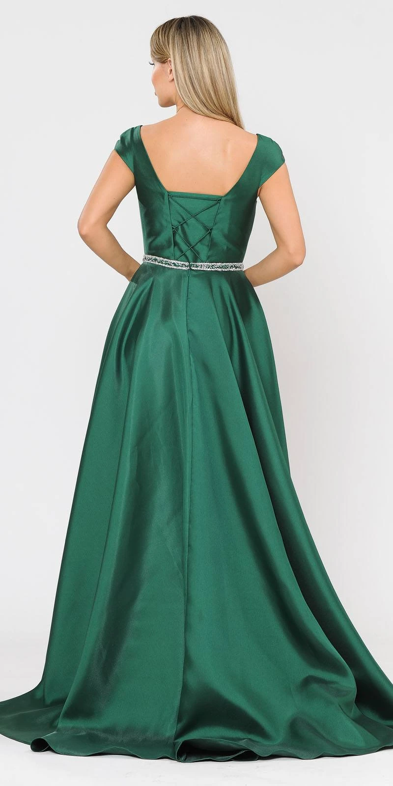 Poly USA | Ed Young 8702 A-Line Mikado Cap Sleeved Long Dress Pockets(Green Cap Sleeved Long Prom Dress With Pockets) 2 Poly USA | Ed Young 8702 A-Line Mikado Cap Sleeved Long Dress Pockets(Green Cap Sleeved Long Prom Dress With Pockets) - Image 2