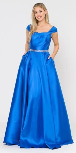 Poly USA | Ed Young 8702 A-Line Mikado Cap Sleeved Long Dress Pockets(Green Cap Sleeved Long Prom Dress With Pockets) 23 Poly USA | Ed Young 8702 A-Line Mikado Cap Sleeved Long Dress Pockets(Green Cap Sleeved Long Prom Dress With Pockets) -Discount Dress Shops 8702 poly usa royal blue