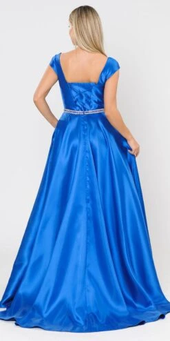 Poly USA | Ed Young 8702 A-Line Mikado Cap Sleeved Long Dress Pockets(Green Cap Sleeved Long Prom Dress With Pockets) 24 Poly USA | Ed Young 8702 A-Line Mikado Cap Sleeved Long Dress Pockets(Green Cap Sleeved Long Prom Dress With Pockets) -Discount Dress Shops 8702 poly usa royal blue back