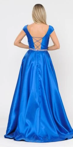 Poly USA | Ed Young 8702 A-Line Mikado Cap Sleeved Long Dress Pockets(Green Cap Sleeved Long Prom Dress With Pockets) 25 Poly USA | Ed Young 8702 A-Line Mikado Cap Sleeved Long Dress Pockets(Green Cap Sleeved Long Prom Dress With Pockets) -Discount Dress Shops 8702 poly usa royal blue back open