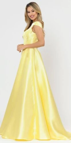 Poly USA | Ed Young 8702 A-Line Mikado Cap Sleeved Long Dress Pockets(Green Cap Sleeved Long Prom Dress With Pockets) 29 Poly USA | Ed Young 8702 A-Line Mikado Cap Sleeved Long Dress Pockets(Green Cap Sleeved Long Prom Dress With Pockets) -Discount Dress Shops 8702 poly usa yellow side