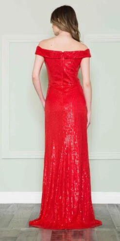 Poly USA | Ed Young 8722 Long Off The Shoulder Sequin Gown With Slit(Poly Usa 8722 Long Off The Shoulder Sequin Gown With Slit) -Discount Dress Shops 8722Red 1