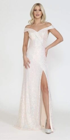 Poly USA | Ed Young 8722 Long Off The Shoulder Sequin Gown With Slit(Poly Usa 8722 Long Off The Shoulder Sequin Gown With Slit) -Discount Dress Shops 8722 1