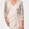 Sally Fashion 8723 Short Formal Dress V-Neck Lace Chiffon 3/4 Sleeve Jacket(Short Formal Khaki Dress V Neck Lace Chiffon 3 4 Sleeve Jacket)