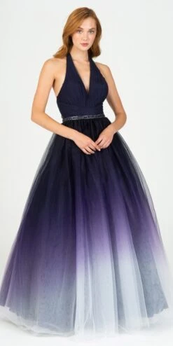 Eureka 8777 Floor Length Ball Gown Halter Ombre(Exclusive Style Floor Length Ball Gown Halter Navy Blue Ombre)