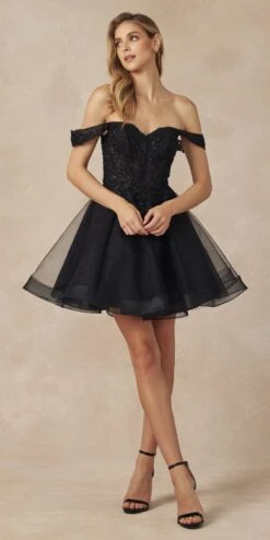 Juliet 880 Glitter Tulle A-Line Cold-Shoulder Homecoming Dress.(Juliet 880 Glitter Tulle A Line Cold Shoulder Homecoming Dress) -Discount Dress Shops 880 black
