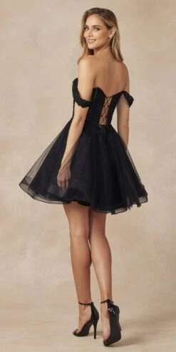 Juliet 880 Glitter Tulle A-Line Cold-Shoulder Homecoming Dress.(Juliet 880 Glitter Tulle A Line Cold Shoulder Homecoming Dress) -Discount Dress Shops 880 black back