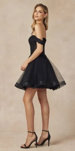 Juliet 880 Glitter Tulle A-Line Cold-Shoulder Homecoming Dress.(Juliet 880 Glitter Tulle A Line Cold Shoulder Homecoming Dress) -Discount Dress Shops 880 black side