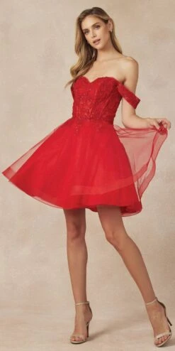 Juliet 880 Glitter Tulle A-Line Cold-Shoulder Homecoming Dress.(Juliet 880 Glitter Tulle A Line Cold Shoulder Homecoming Dress) -Discount Dress Shops 880 red