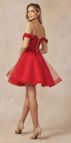 Juliet 880 Glitter Tulle A-Line Cold-Shoulder Homecoming Dress.(Juliet 880 Glitter Tulle A Line Cold Shoulder Homecoming Dress) -Discount Dress Shops 880 red back