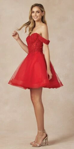 Juliet 880 Glitter Tulle A-Line Cold-Shoulder Homecoming Dress.(Juliet 880 Glitter Tulle A Line Cold Shoulder Homecoming Dress) -Discount Dress Shops 880 red side