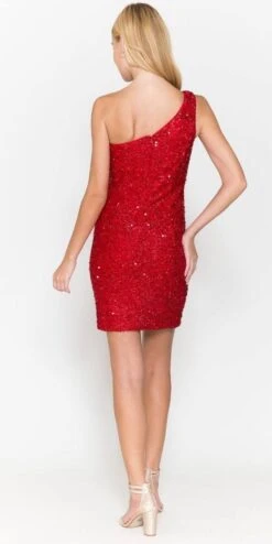 Poly USA | Ed Young 8804 One Shoulder Short Bodycon Fit Dress(Poly Usa 8804 One Shoulder Short Bodycon Fit Dress) -Discount Dress Shops 8804 REDBACK