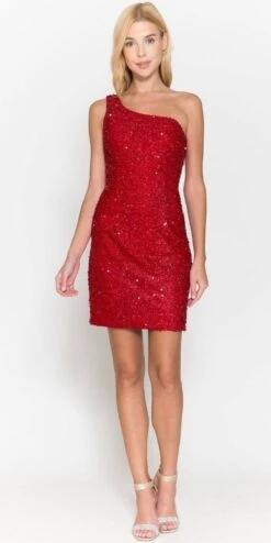 Poly USA | Ed Young 8804 One Shoulder Short Bodycon Fit Dress(Poly Usa 8804 One Shoulder Short Bodycon Fit Dress) -Discount Dress Shops 8804 REDFRONT