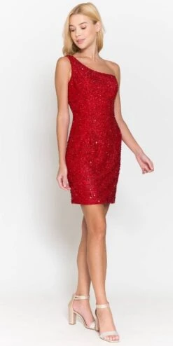 Poly USA | Ed Young 8804 One Shoulder Short Bodycon Fit Dress(Poly Usa 8804 One Shoulder Short Bodycon Fit Dress) -Discount Dress Shops 8804 REDSIDE