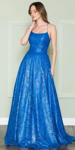 Poly USA | Ed Young 8862 Floor Length Full Lace A-Line Spaghetti Straps Dress(Poly Usa 8862 Floor Length Full Lace A Line Spaghetti Straps Dress)