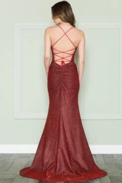 Poly USA | Ed Young 8880 Floor Length Open Skirt V-Neck Spaghetti Dress(Poly Usa 8880 Floor Length Open Skirt V Neck Spaghetti Dress) -Discount Dress Shops 8880 REDBACK