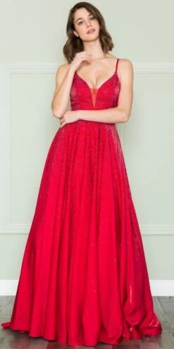 Poly USA | Ed Young 8888 V-Neck Floor Length Spaghetti Straps Rhinestone Dress(Poly Usa 8888 V Neck Floor Length Spaghetti Straps Rhinestone Dress)