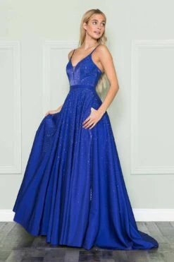 Poly USA | Ed Young 8888 V-Neck Floor Length Spaghetti Straps Rhinestone Dress(Poly Usa 8888 V Neck Floor Length Spaghetti Straps Rhinestone Dress) -Discount Dress Shops 8888 royal