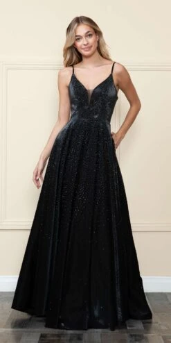 Poly USA | Ed Young 8888 V-Neck Floor Length Spaghetti Straps Rhinestone Dress(Poly Usa 8888 V Neck Floor Length Spaghetti Straps Rhinestone Dress) -Discount Dress Shops 8888Black 2