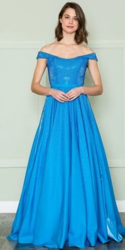 Poly USA | Ed Young 8890 Off The Shoulder Iridescent Rhinestone Bodice Corset Dress(Poly Usa 8890 Off The Shoulder Iridescent Rhinestone Bodice Corset Dress)