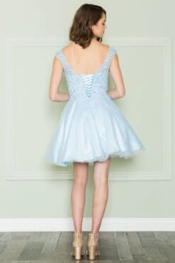 Poly USA | Ed Young 8902 Mesh Layered Skirt Dress Embroidery Top(Poly Usa 8902 Mesh Layered Skirt Dress Embroidery Top) -Discount Dress Shops 8902BLUEBACK