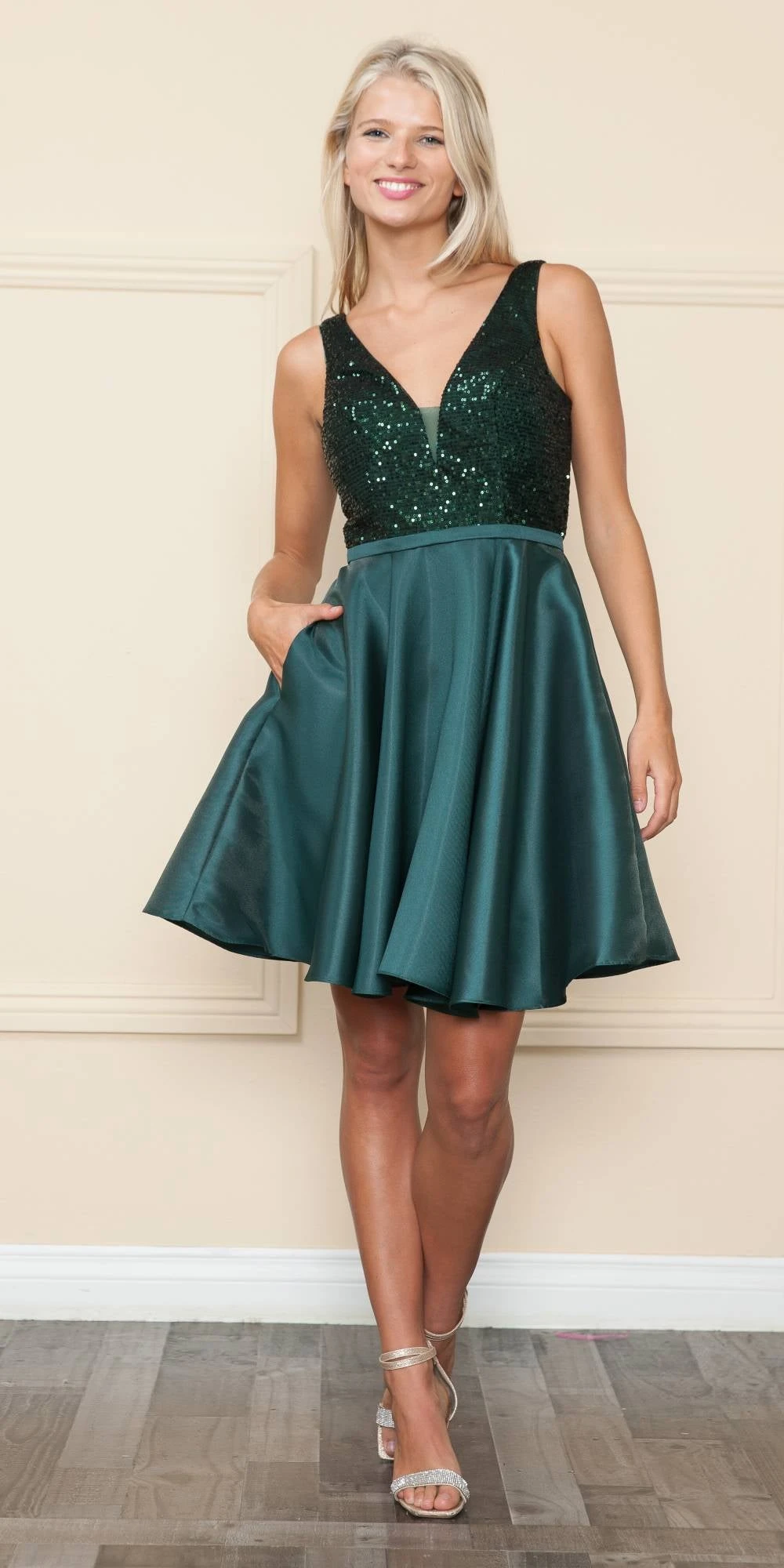 Poly USA | Ed Young 8954 Short A-Line Sequin Bodice Dress With Pockets(Poly Usa 8954 Short A Line Sequin Bodice Dress With Pockets) 1 Poly USA | Ed Young 8954 Short A-Line Sequin Bodice Dress With Pockets(Poly Usa 8954 Short A Line Sequin Bodice Dress With Pockets)