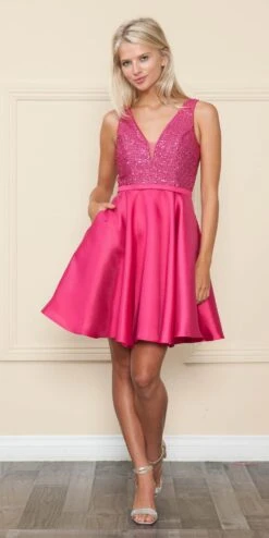 Poly USA | Ed Young 8954 Short A-Line Sequin Bodice Dress With Pockets(Poly Usa 8954 Short A Line Sequin Bodice Dress With Pockets) 10 Poly USA | Ed Young 8954 Short A-Line Sequin Bodice Dress With Pockets(Poly Usa 8954 Short A Line Sequin Bodice Dress With Pockets) -Discount Dress Shops 8954HotPink 7