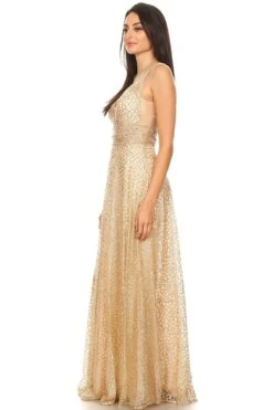 Eureka 9005 Glitter Mesh A-Line Long Prom Dress V-Neck(Gold Glitter Mesh A Line Long Prom Dress V Neck) -Discount Dress Shops 9005 eureka gold left side b8c284cc c530 4b4a 8c8c 63fa4033e71e