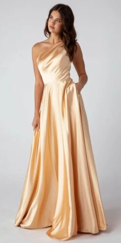 Eureka 9025 A-Line One Shoulder Satin Gown With Pockets(Eureka 9025 A Line One Shoulder Satin Gown With Pockets) -Discount Dress Shops 9025Champagne 2