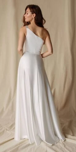 Eureka 9025 A-Line One Shoulder Satin Gown With Pockets(Eureka 9025 A Line One Shoulder Satin Gown With Pockets) -Discount Dress Shops 9025OffWhite 5