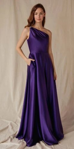 Eureka 9025 A-Line One Shoulder Satin Gown With Pockets(Eureka 9025 A Line One Shoulder Satin Gown With Pockets) -Discount Dress Shops 9025Purple 3